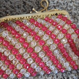 Chic Pink and Gold Beaded Clutch